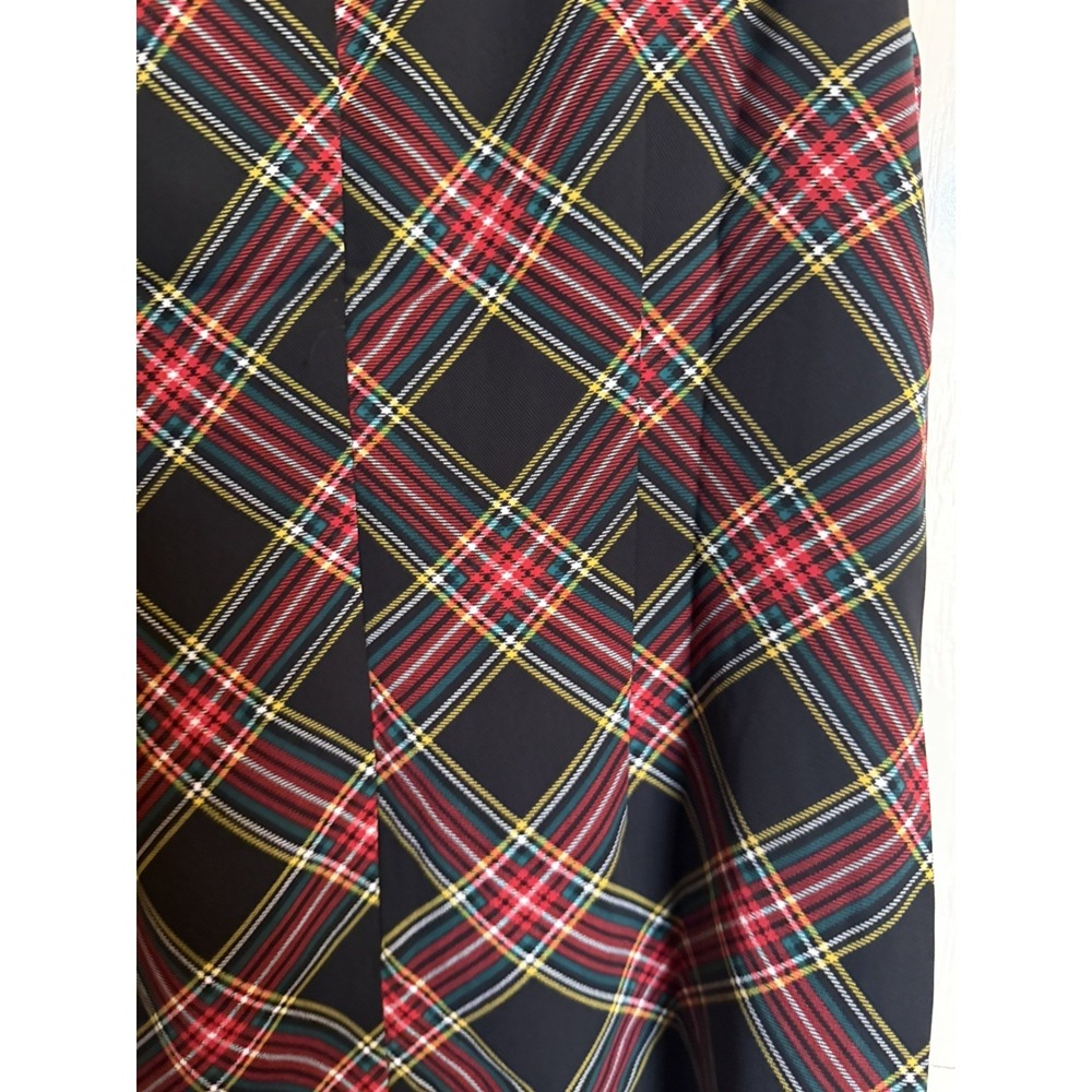 J Crew Sheath Dress Tartan Plaid Feather Trim Holiday Black Red Green Sz 10 - Picture 7 of 7